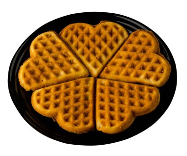 Belçika Waffle bir plaka üzerinde. Beyaz arka plan üzerinde izole Belçika Waffle. lezzetli yemekler