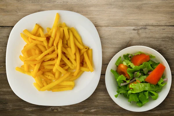 Freír Las Patatas Sobre Fondo Madera Freír Las Patatas Plato —  Fotos de Stock