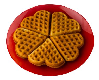 Belçika Waffle bir plaka üzerinde. Beyaz arka plan üzerinde izole Belçika Waffle. lezzetli yemekler