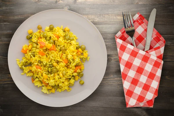 Comida Asiática Saludable Arroz Amarillo Plato Con Verduras Comida Oriental —  Fotos de Stock