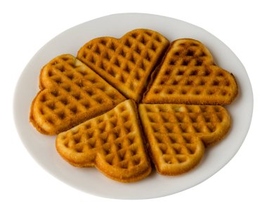 Belçika Waffle bir plaka üzerinde. Beyaz arka plan üzerinde izole Belçika Waffle. lezzetli yemekler