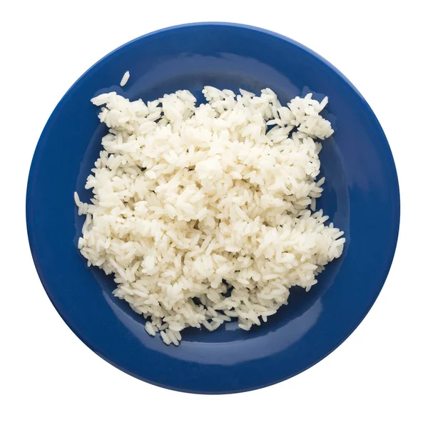 Белый Рис Тарелке Рис Изолирован Белом Фоне Рисовый Вид Сверху — стоковое фото