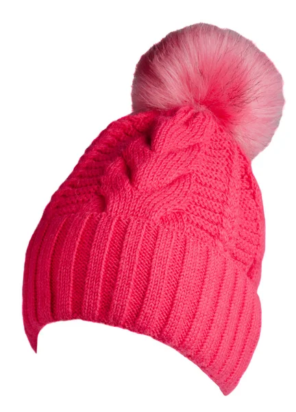 Cappello Lavorato Maglia Isolato Sfondo Bianco Hat Con Pompon — Foto Stock