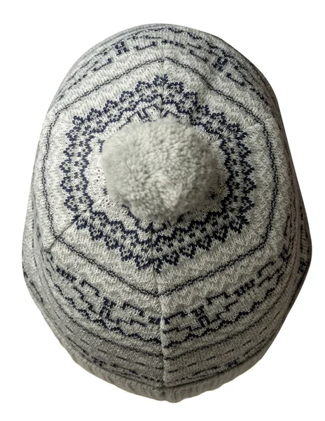 Cappello Lavorato Maglia Isolato Sfondo Bianco Hat Con Pompon — Foto Stock