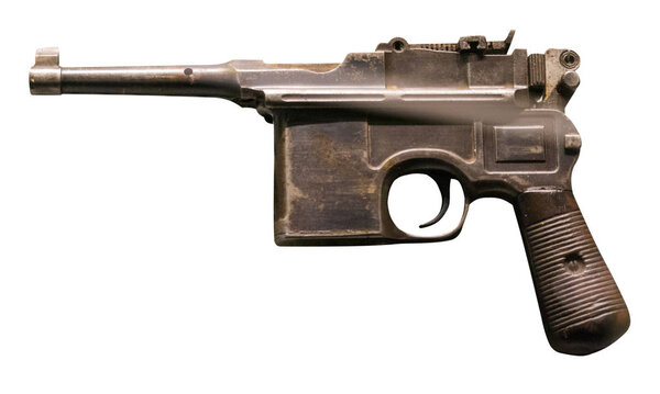 Gun isolated on white background. gun from World War II.Mauser Yurkovtsev pistol