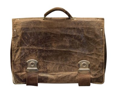 deri evrak çantası üzerinde beyaz sesbirim izole. eski püskü deri evrak çantası .