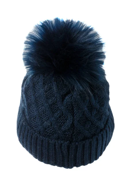 Cappello Lavorato Maglia Isolato Sfondo Bianco Hat Con Pompon — Foto Stock