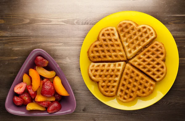 Belgian Waffles Wooden Background Waffles Plate Top View — Stock Photo, Image