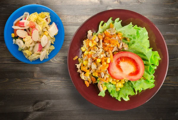 Salade Avec Des Estomacs Poulet Avec Des Carottes Maïs Salade — Photo