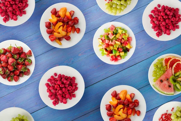 Dieta Frutas Frutos Plato Sobre Fondo Madera Alimento Saludable — Foto de Stock