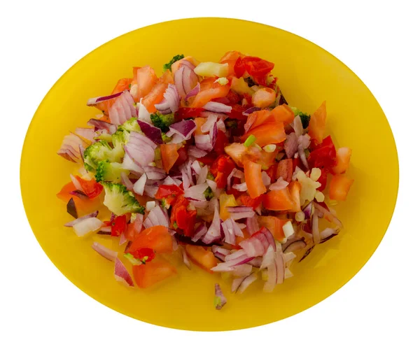 Vegan Food Salad Vegetables Pepper Tomato Onions Broccoli Plate Vegan — Stock Photo, Image