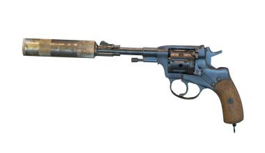 Beyaz arka plan üzerinde izole bir susturucu ile tabanca. Açık tabanca susturdu