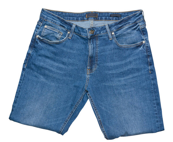 Синие джинсы на белом фоне. .