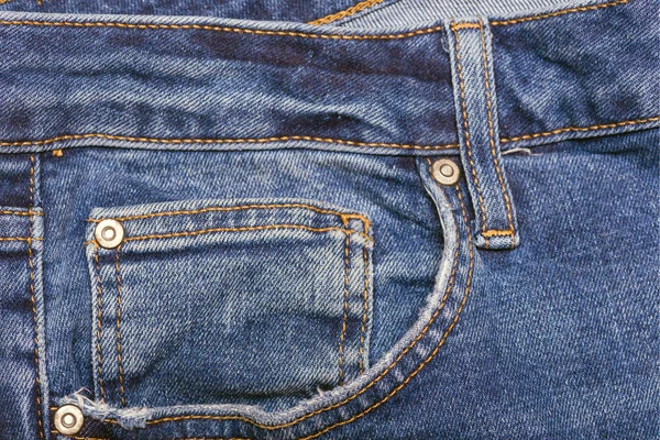 Blue Jeans Detail Van Vintage Blauwe Jeans Textuur Met Zak — Stockfoto