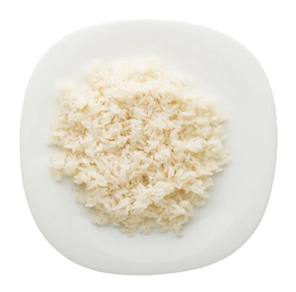 White Rice Plate Rice Isolated White Background Rice Top View — Stock Photo, Image