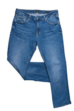 Beyaz arka planda izole edilmiş mavi kot pantolon. Güzel günlük kot. .