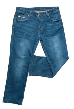 Beyaz arka planda izole edilmiş mavi kot pantolon. Güzel günlük kot. .