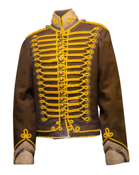 Mens Beige Steampunk Military Jacket With Gold Braiding Back 
