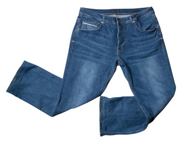 Beyaz arka planda izole edilmiş mavi kot pantolon. Güzel günlük kot. .