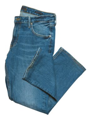 Beyaz arka planda izole edilmiş mavi kot pantolon. Güzel günlük kot. 