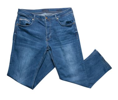 Beyaz arka planda izole edilmiş mavi kot pantolon. Güzel günlük kot. 