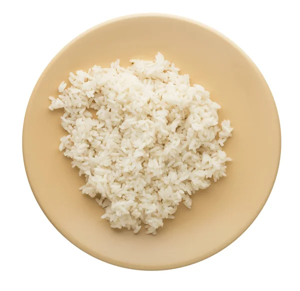 Белый рис на тарелке. Рис изолирован на белом фоне . — стоковое фото