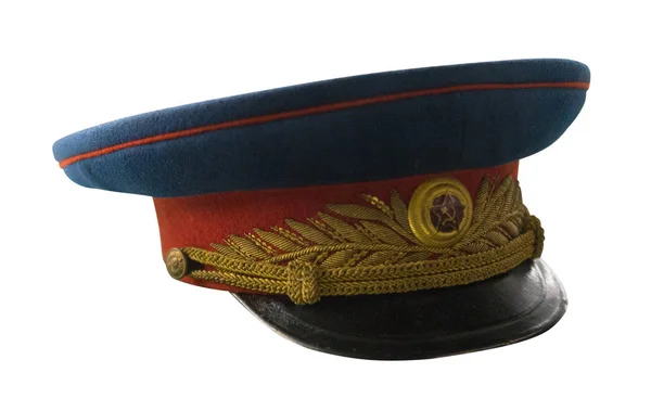 Peaked  cap of officer of the Soviet army isolated on white background. cap of the Second World War — Stock Photo, Image