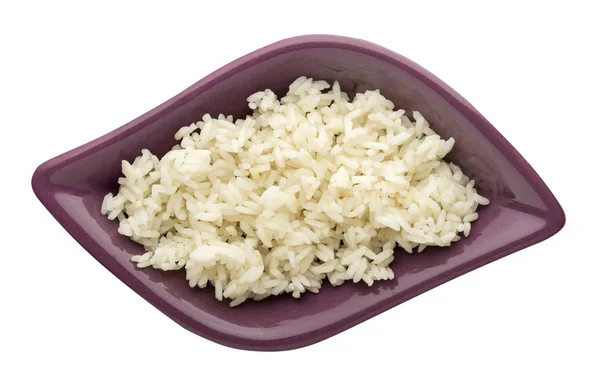 Λευκό ρύζι σε ένα πιάτο. ρύζι που απομονώνονται σε λευκό φόντο. — Φωτογραφία Αρχείου