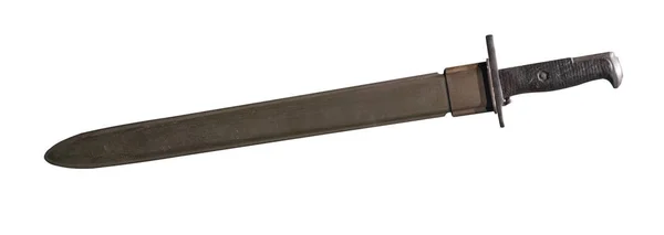 Couteau avec manche en bois isolé sur fond blanc .traditiona — Photo
