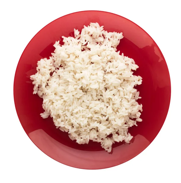 Weißer Reis auf einem Teller. reis isoliert auf weißem hintergrund. — Stockfoto