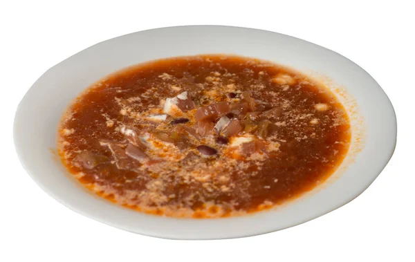 Sopa de borscht aislada sobre un fondo blanco. sopa de borscht en el — Foto de Stock