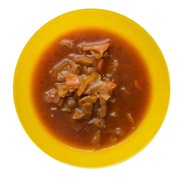 Soupe de légumes isolée sur fond blanc .soupe de légumes dans une assiette — Photo