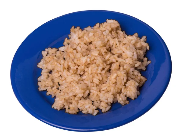 Arroz en salsa de soja aislado sobre fondo blanco. arroz en salsa de soja en un plato vista superior —  Fotos de Stock