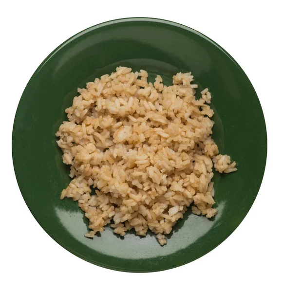 Arroz en salsa de soja aislado sobre fondo blanco. arroz en salsa de soja en un plato vista superior — Foto de Stock