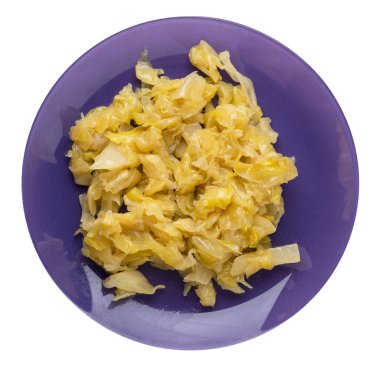 beyaz arka plan üzerinde izole tabakta kızarmış lahana. lahana üst görünümü