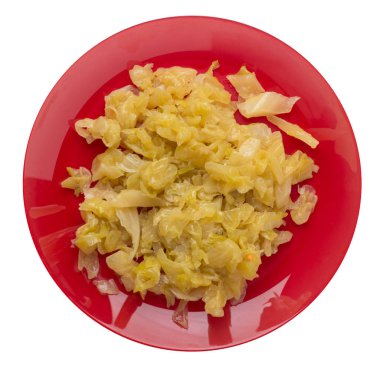 Beyaz arka planda izole plaka kızarmış lahana. Lahana 