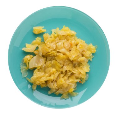 Beyaz arka planda izole plaka kızarmış lahana. Lahana 