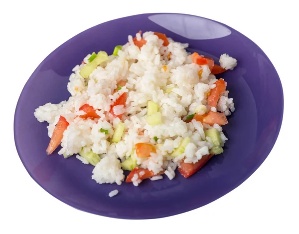 Arroz con verduras en un plato aislado sobre fondo blanco. r — Foto de Stock