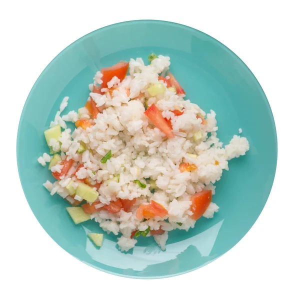 Arroz con verduras en un plato aislado sobre fondo blanco. r — Foto de Stock