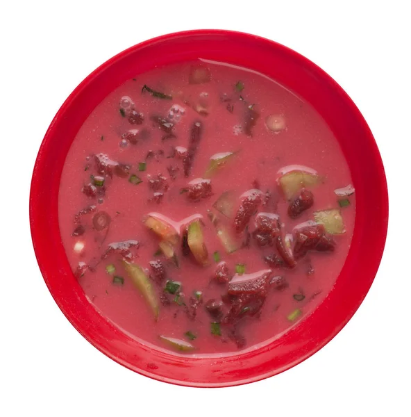 Rode biet soep geïsoleerd op witte achtergrond. koude soep Top View. — Stockfoto