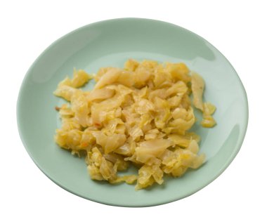 Beyaz arka planda izole plaka kızarmış lahana. Lahana 