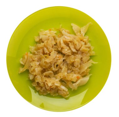 Beyaz arka planda izole plaka kızarmış lahana. Lahana 