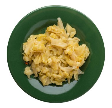 Beyaz arka planda izole plaka kızarmış lahana. Lahana 