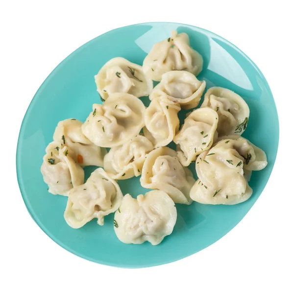 Dumplings op een plaat geïsoleerd op witte achtergrond. vlees knoedel — Stockfoto