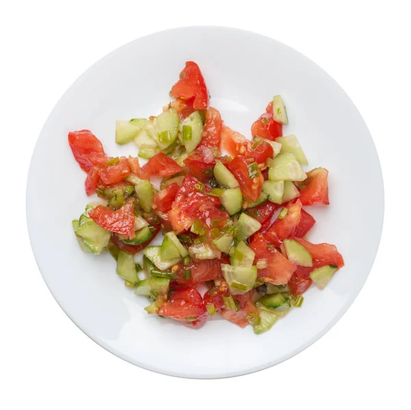 Salada vegetariana com pepinos, tomates e cebolas verdes .vega — Fotografia de Stock