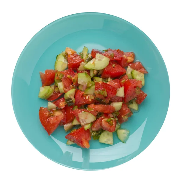 Ensalada vegetariana con pepinos, tomates y cebollas verdes .vega —  Fotos de Stock