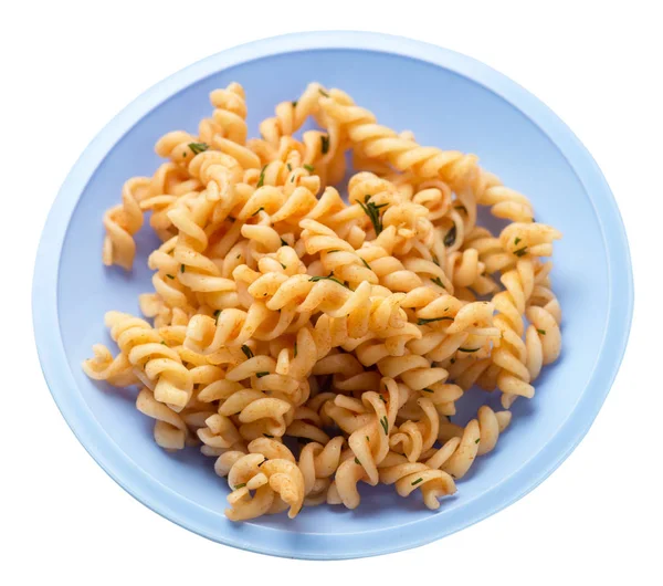 Pasta en un plato aislado sobre fondo blanco. pasta en tomate s — Foto de Stock