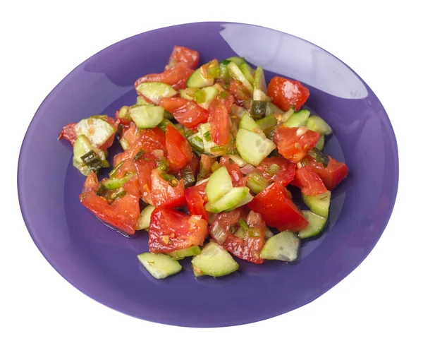 Ensalada vegetariana con pepinos, tomates y cebollas verdes .vega —  Fotos de Stock
