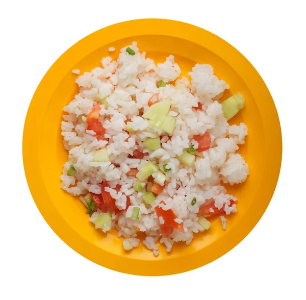 Arroz con verduras en un plato aislado sobre fondo blanco. r —  Fotos de Stock