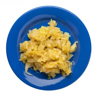 beyaz arka plan üzerinde izole tabakta kızarmış lahana. lahana üst görünümü